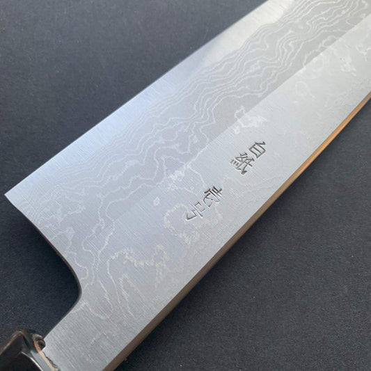 Gyuto knife, Shirogami 1 core, iron clad, Damascus finish - Yoshikazu Tanaka