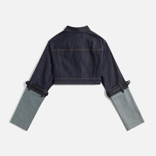 Coperni Cropped Hybrid Denim Jacket - Dark Navy