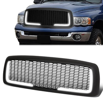02-05 Dodge Ram 1500 2500 3500 LED DRL Front Grille - Honeycomb Mesh - Matte Black