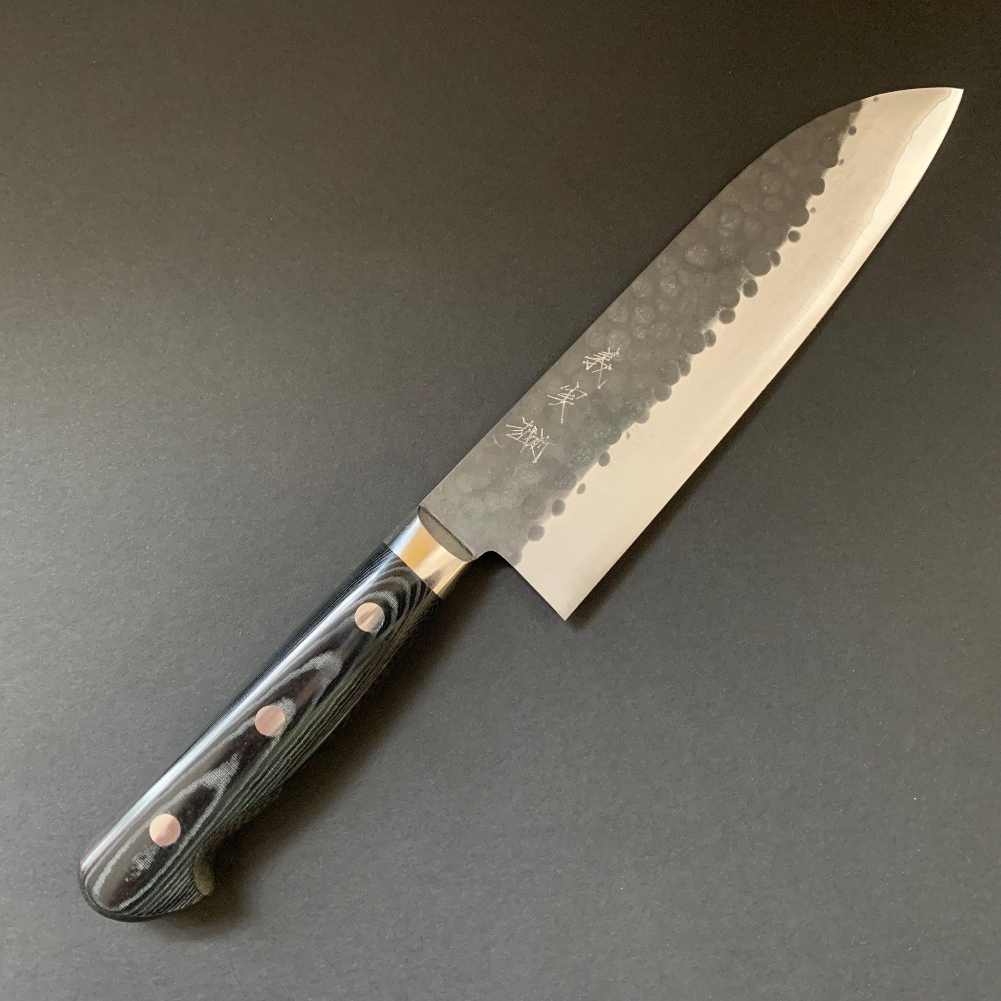 Santoku knife, aogami super, ss-clad, 165mm, tsuchime kurouchi finish - Kato