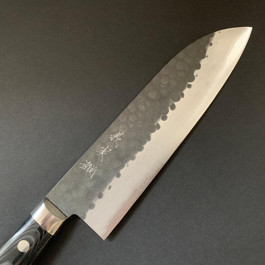 Santoku knife, aogami super, ss-clad, 165mm, tsuchime kurouchi finish - Kato