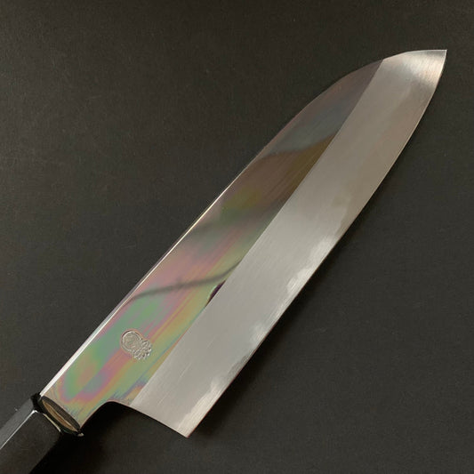 Santoku Knife, Shirogami 2 with iron cladding, mirror polished finish, Choyo range - Sakai Kikumori