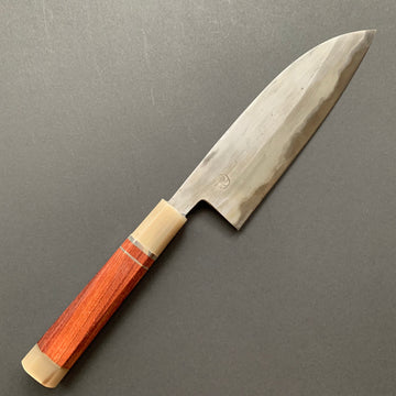 Santoku knife, Aogami 2 Carbon steel with Watetsu cladding, Kasumi finish, honwarikomi construction - Miyazaki