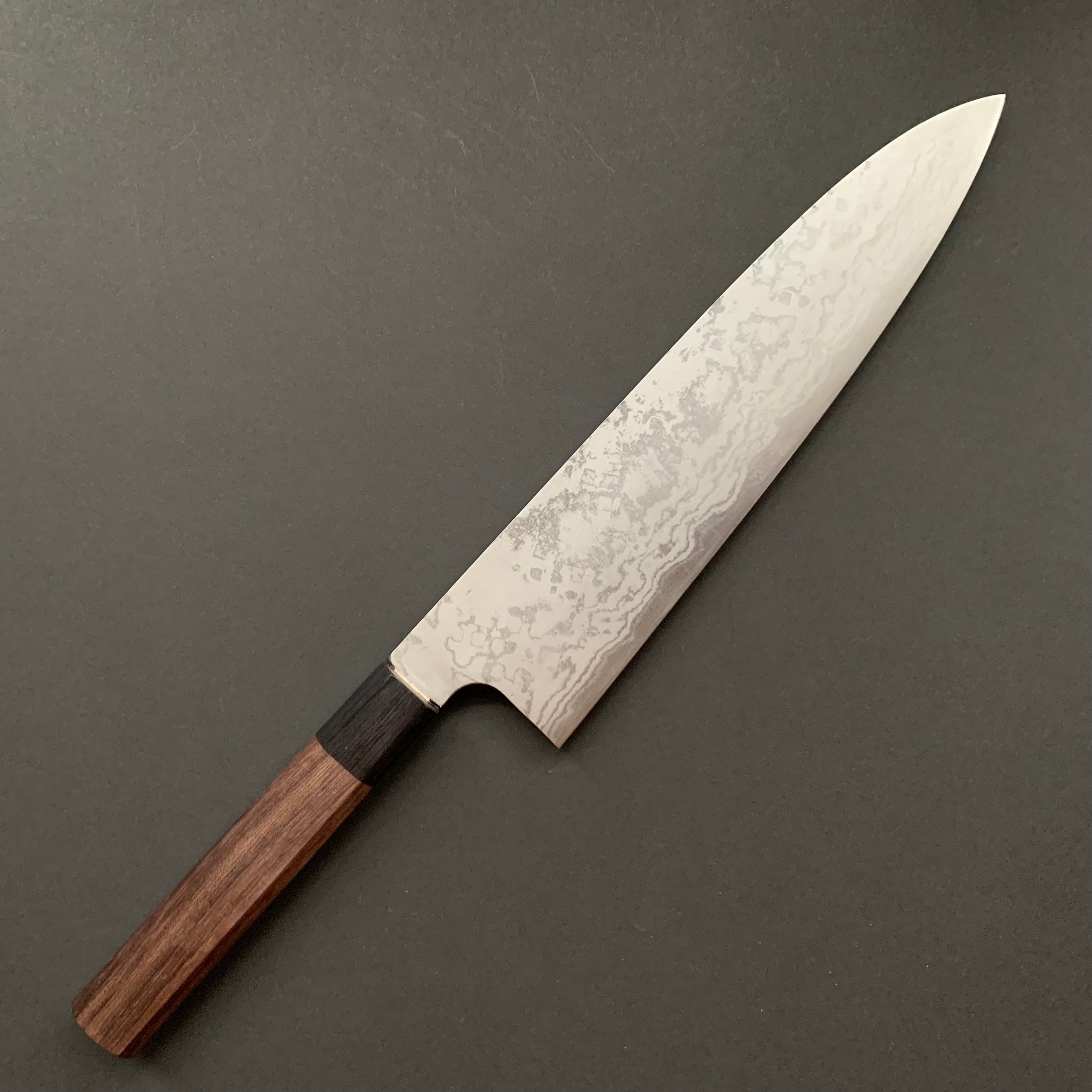 Gyuto knife, Shirogami 2 Iron Clad, Suminigashi finish- Kamo