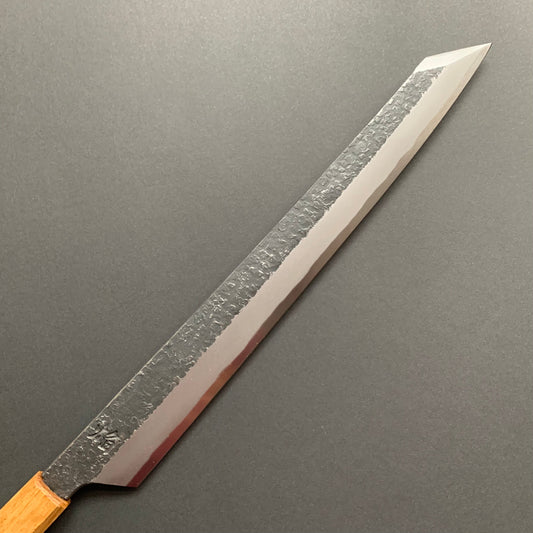 Kengata Yanagiba knife, Aogami 2 carbon steel with iron cladding, Kurouchi and Tsuchime finish, Homura series - Sakai Takayuki