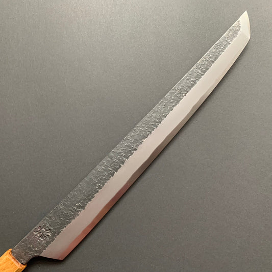 Sakimaru Yanagiba knife, Aogami 2 carbon steel with iron cladding, Kurouchi and Tsuchime finish, Homura series - Sakai Takayuki