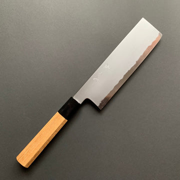 Nakiri Knife, Aogami 2 with Iron cladding, Kasumi finish - Tetsujin Hamono