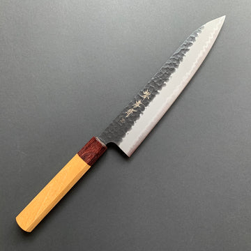 Gyuto knife, Aogami Super carbon steel with stainless steel cladding, Kurouchi Tsuchime finish, Wa handle - Sakai Takayuki