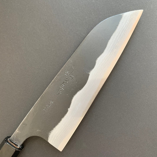 Santoku knife, Aogami 2 with iron cladding, Damascus finish - Kajibee