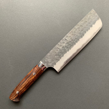 Nakiri knife, Aogami Super carbon steel, Kurouchi and Tsuchime finish - Saji