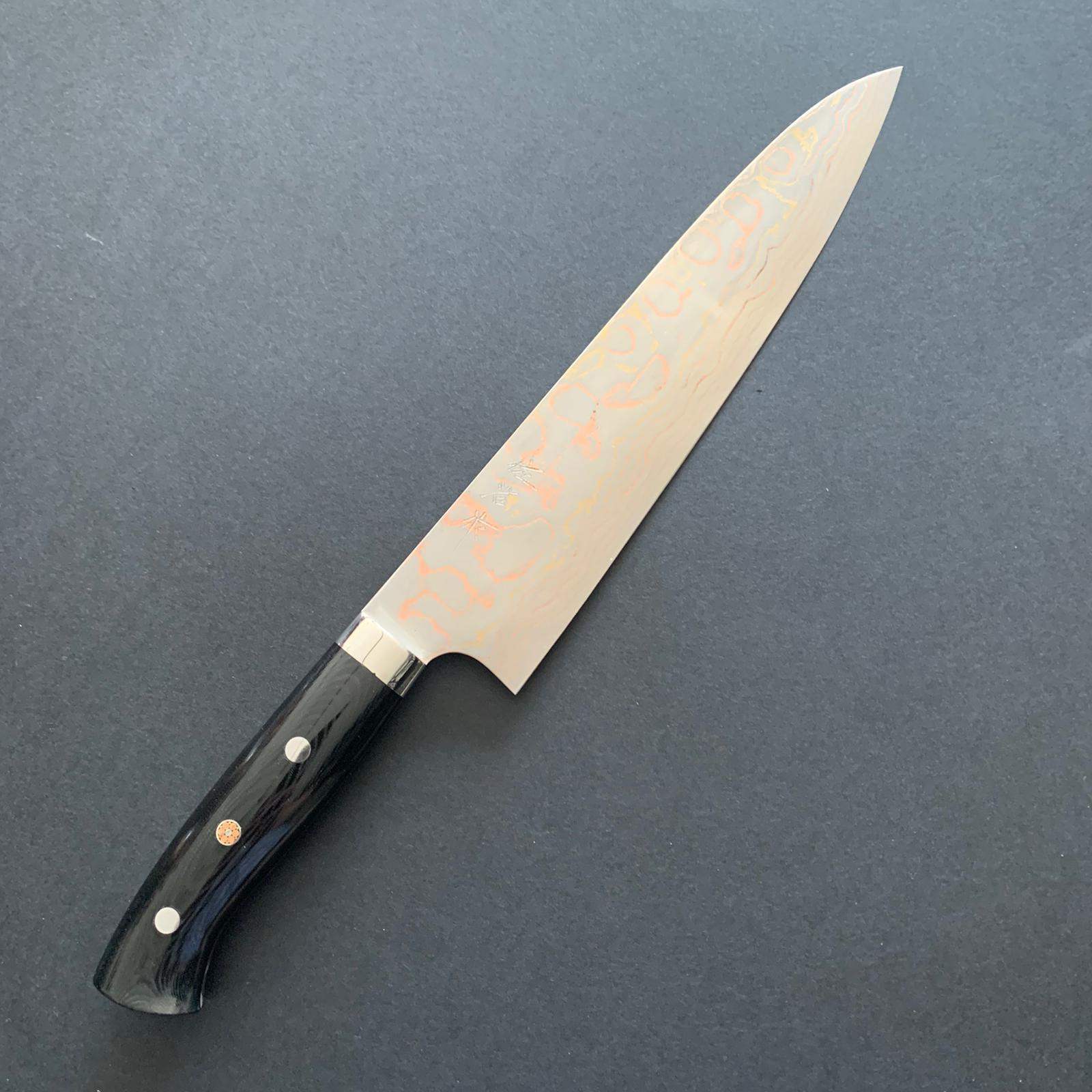 Gyuto knife, Aogami 2, Stainless Clad, Coloured damascus finish - Saji