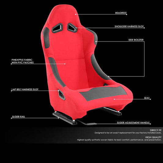 Woven Fabric Vinyl Bolsters Racing Seat<BR>21.5 X 22 X 36 In. Overall Dimensions