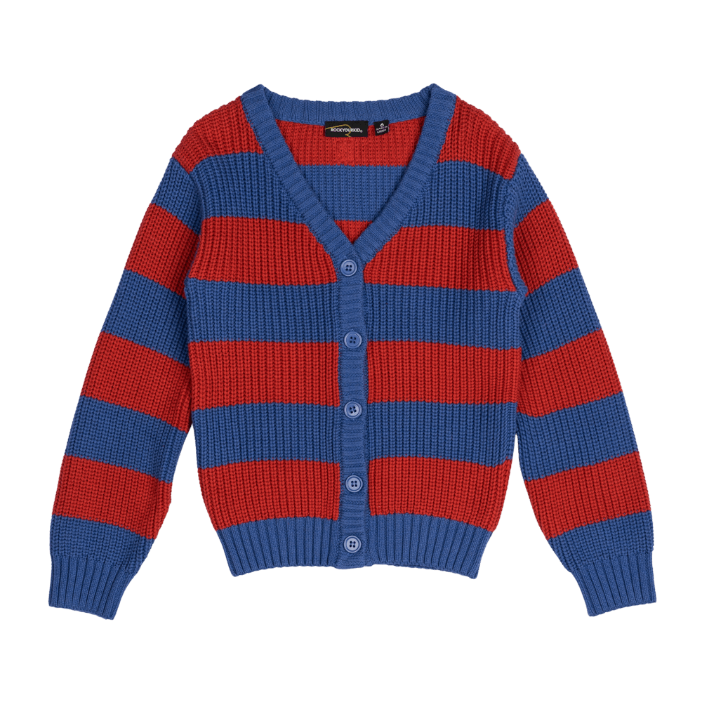BLUE AND RED STRIPE KNIT CARDIGAN