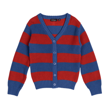 BLUE AND RED STRIPE KNIT CARDIGAN