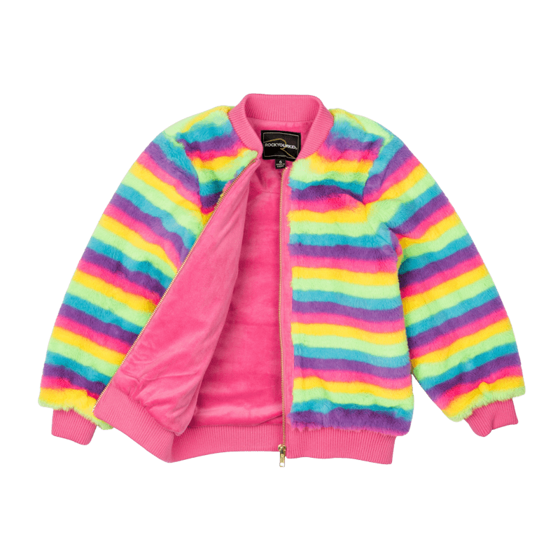 FLUORESCENT STRIPE FAUX FUR JACKET