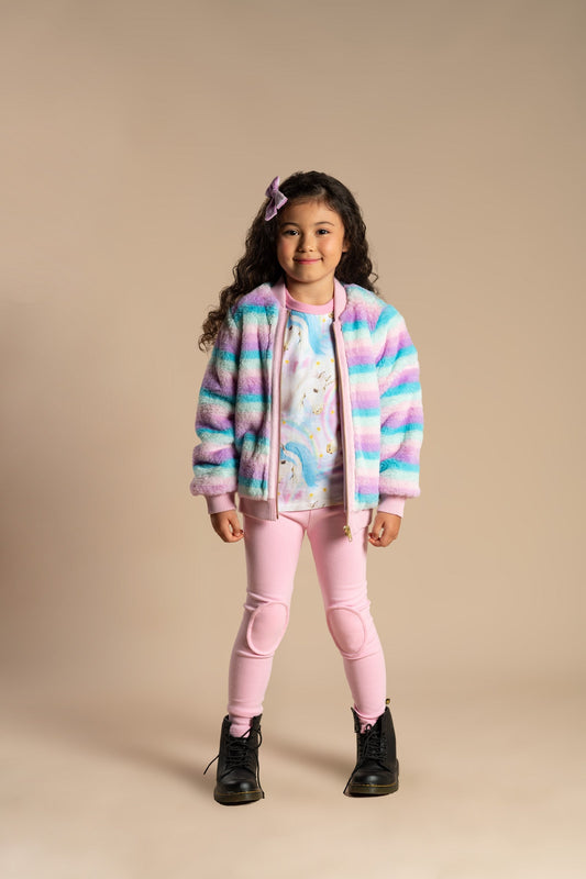 PASTEL STRIPE FAUX FUR JACKET
