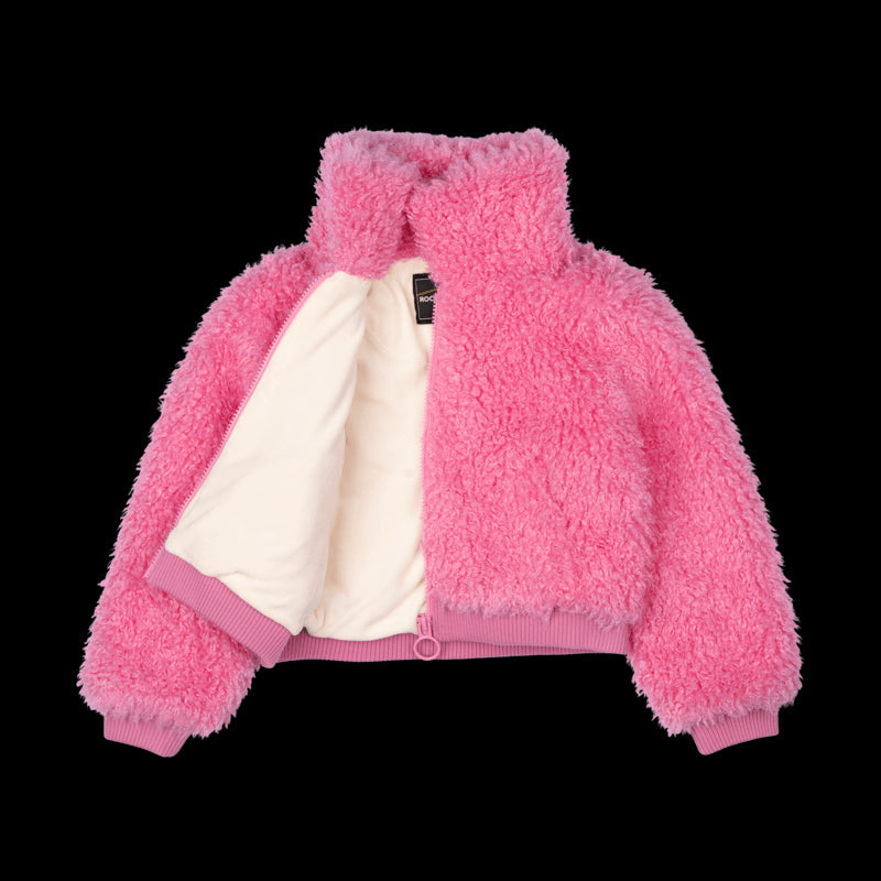 PINK FAUX SHERPA BOMBER JACKET