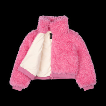 PINK FAUX SHERPA BOMBER JACKET