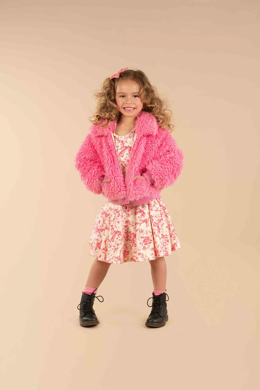PINK FAUX SHERPA BOMBER JACKET