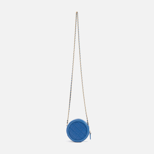 WGACA Chanel Caviar Filigree Round Chain Crossbody Bag - Blue