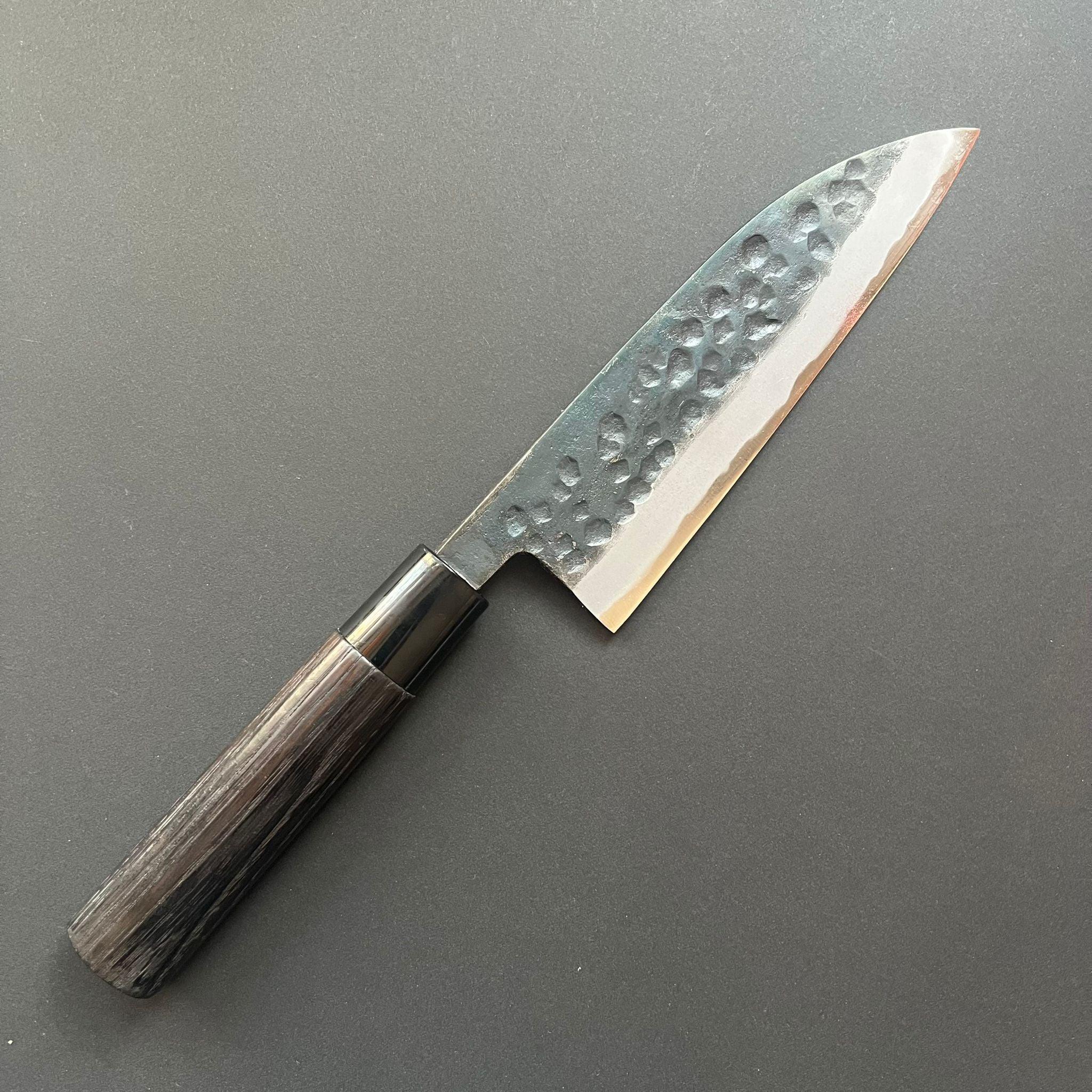 Santoku knife, Shirogami 2 with iron cladding, Kurouchi Tsuchime finish - Motokyuuichi
