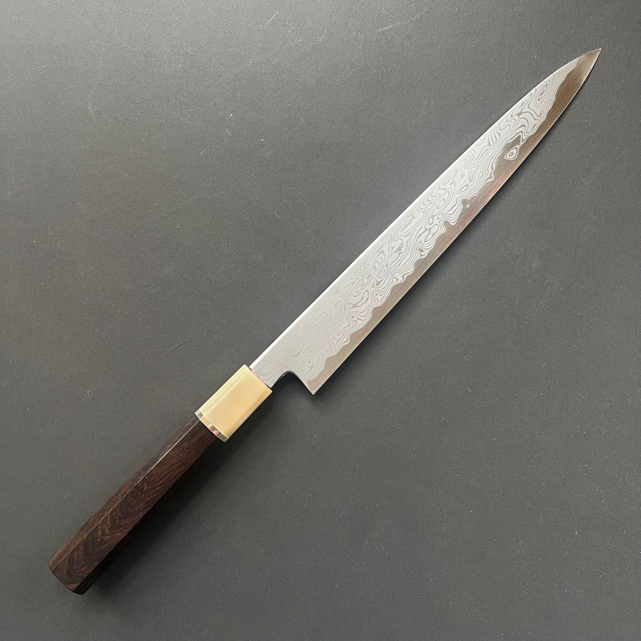 Sujihiki knife, Aogami 1 carbon steel, Damascus finish - Nakagawa Hamono x Naohito Myojin