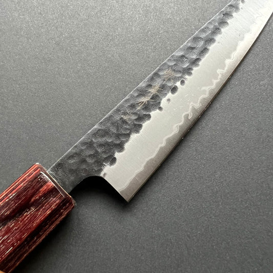 Petty knife, Aogami Super carbon steel with stainless steel cladding, Kurouchi Tsuchime finish, Wa handle - Sakai Takayuki