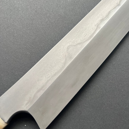 Honyaki Kiritsuke Yanagiba knife, Shirogami 1 Carbon Steel, etched finish - Nigara