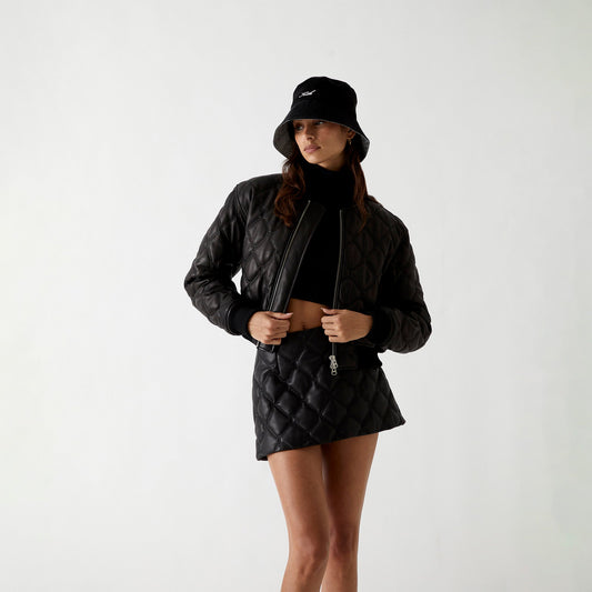 Kith Women Ashtyn Quilted Logo Leather Skirt - Black