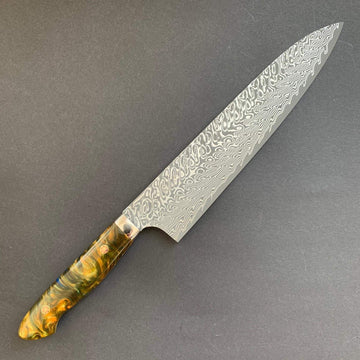 Gyuto knife, SG2 powder steel, damascus finish, custom acrylic handle (Multi) - Kato