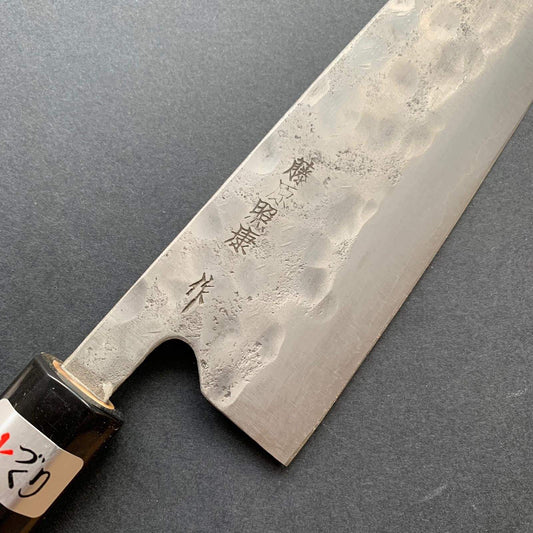 Gyuto knife, Shirogami 1 with stainless steel cladding, nashiji finish, Maboroshi range, wa handle - Fujiwara