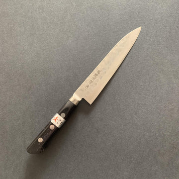 Petty knife, Shirogami 1 with stainless steel cladding, nashiji finish, Maboroshi range, western handle - Fujiwara