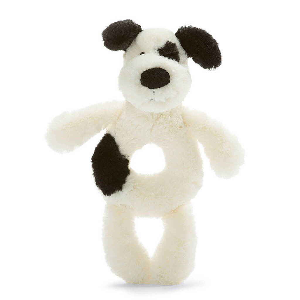 Jellycat Ring Rattle Black and Cream Puppy